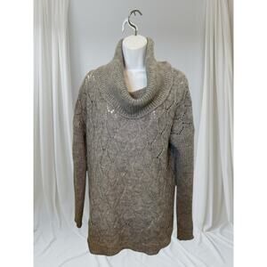 Elsamanda Italy Mohair Blend Cowl Neck Sweater Oversized Knit Taupe Gray